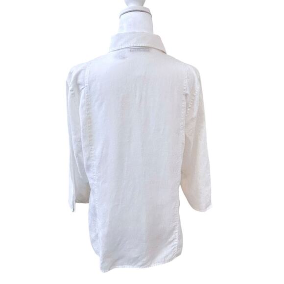 100% LINEN Boho Cottage Button Up Ruffled ecologie Side Slit Size Large - Picture 6 of 9